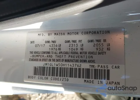 2017 Mazda Mazda6 Grand Touring from USA, damaged, VIN JM1GL1W50H1143762